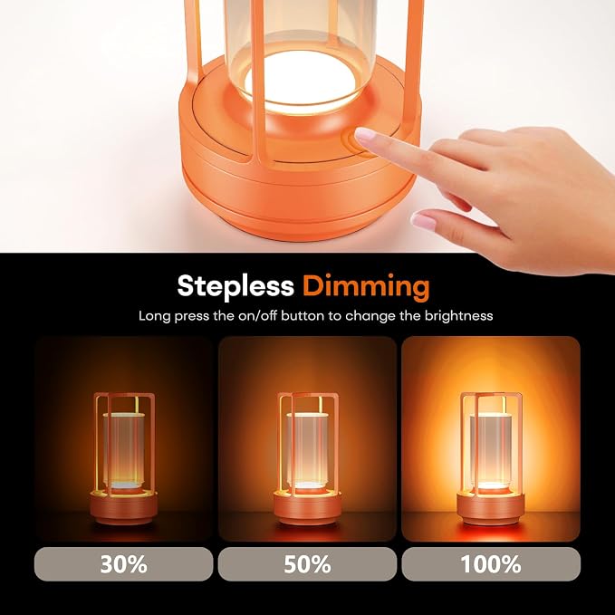 Rechargeable Cordless Small Metal Table Lamp, Stepless Dimming, 3-Color | Gold, 2600mAh Battery, Portable LED Desk Light, Cute, Suitable for Indoor/Outdoor/Restaurant/Bedroom/Bar/Coffee/Camping