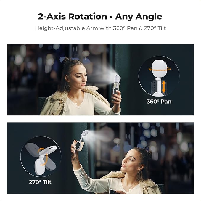 K&F CONCEPT Magnetic Selfie Light with 360°Rotation & Mirror, CRI95+ Foldable Phone Ring Light Compatible with iPhone Magsafe/Android, Portable LED Fill Light for Photography/Vlogging