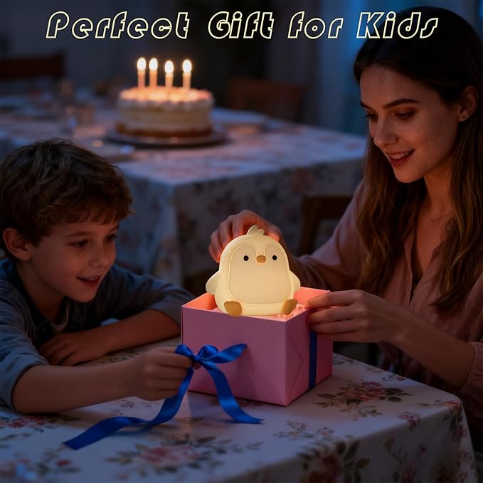 Night Light for Kids, Cute Penguin Silicone Night Light with 7 Colors, Bedside Lamp with Timer, Touch Control Dimmable Lamp, LED Rechargeable Lamp for Toddler Boys Girls Room Christmas Decor (Penguin)