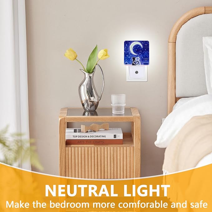 Cat Silhouette Night Light, Plug-into Nightlight White LED Lamp, Energy Efficient Decor Desk Lamp for Bedroom Hallway Stairs Bathroom