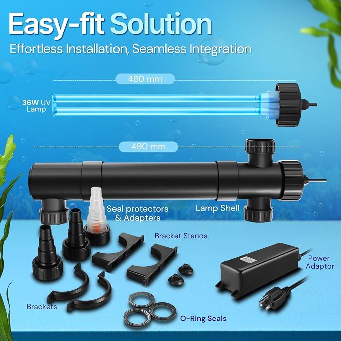 Flexzion 36W UV Pond Light Clarifier for Outdoor Koi Ponds | 36W Uv Light for Pond Clarifier, 4500L/H Flow