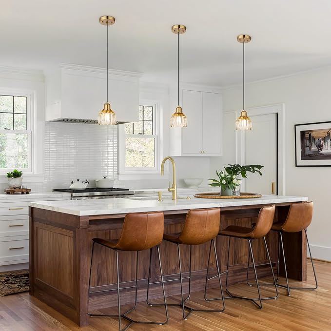 TALOYA Amber Glass Pendant Light,Vintage Hanging Light with Tulip Lampshade | Adjustable Farmhouse Mini Pendant Lighting Fixture for Kitchen Island, Dining Room, Bedroom, Hallway & Bar Decor