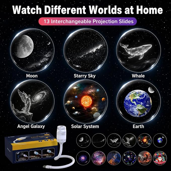 Galaxy Projector Night Light, USB Star Projector for Bedroom Ceiling | 2-in-1 Adjustable Nebula & Starry Sky Lamp, Flexible Gooseneck Design, Portable Space Projector for Kids Adults Room Decor