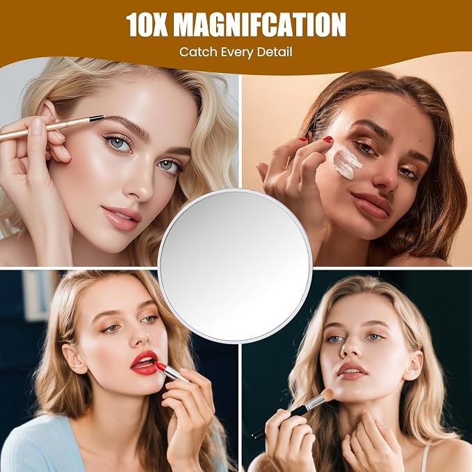 Vanity Mirror with Lights, 17"×12.2" LED Makeup Mirror, Rounded Frame, 10X Magnification, Smart Touch with 3-Color Lighting, Dimmable, 360° Rotation, Lighted Up for Makeup Desk, Bedroom (White)