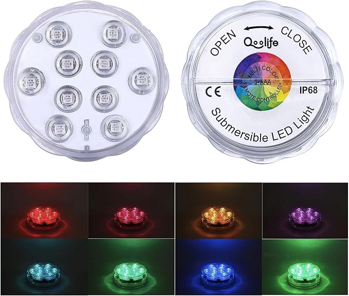 Submersible LED Lights Remote Control, RGB Multi Color Changing Waterproof Light for Pool, Vase Base, Spa, Aquarium, Pond, Hot Tub, Decoration, Party, 4-Pack