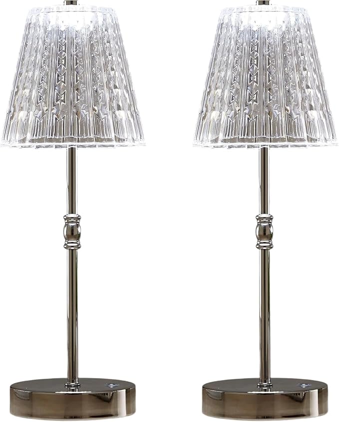 SAIWEYA Cordless Table Lamp Battery Operated Touch Dimming Crystal Lamp | 3 Colors Modes, Rechargeable LED Desk Lamp Night Light for Bedroom, Kitchen, Bar, Office
