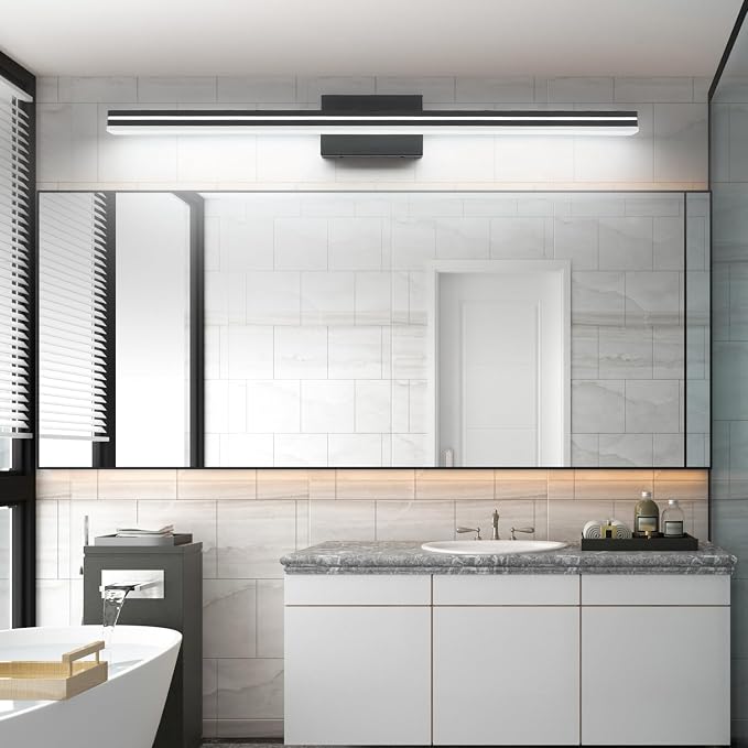 SineRise 40-Inch LED Modern Bathroom Vanity Light Bar, Matte Black Modern Acrylic Bathroom Wall Lighting Fixtures Over Mirror (Cool White 6000K)