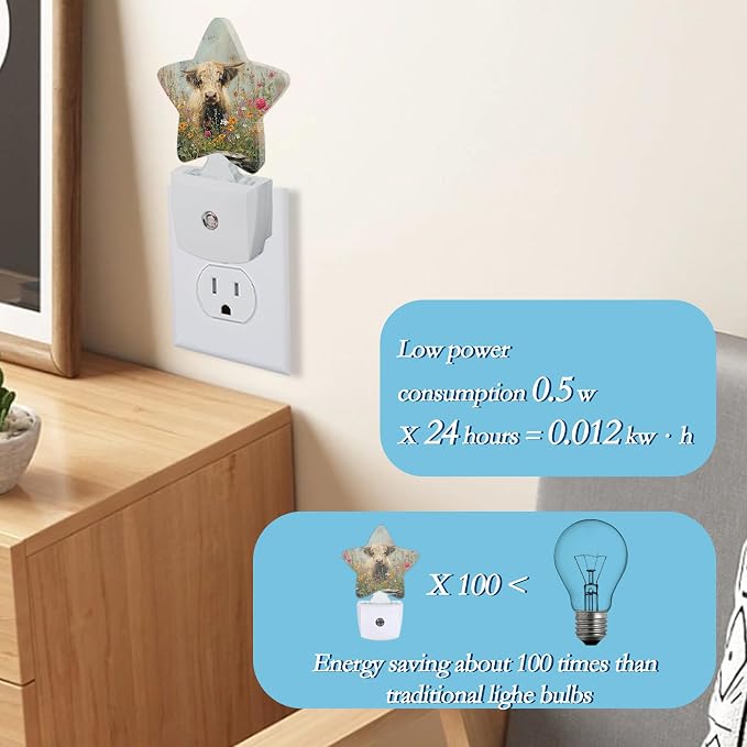 Highland Cows Night Light,Flower Plug-in Night Light Auto Dusk-to-Dawn Sensor Energy Efficient Led Lamp for Room Decor,Hallway,Kitchen,Bathroom,Plug-in,Decor Desk Lamp Gifts