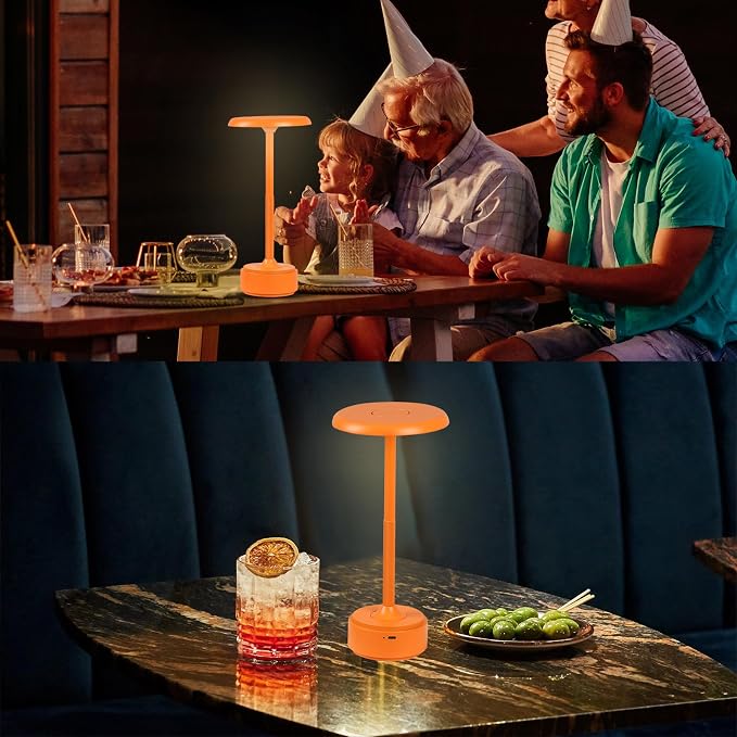 Cordless Rechargeable Modern Metal Table Lamp, Touch Dimming, 3-Color | Orange, 5200mAh Battery, Portable LED Desk Light, Touch Sensor, Suitable for Night Light/Restaurant/Night Stand/Coffee/Bar