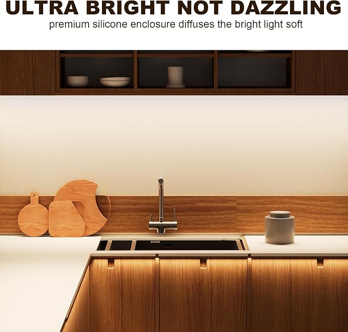 MY BEAUTY LIGHT Bright Silicone LED Under Cabinet Lights, 3.8ft Plug-in 4000K 950lm Warm White Dimmable Under Cabinet Lighting Strip with RF Remote for Kitchen, Under Counter, Bedroom, Bathroom Decor