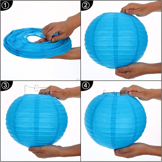 PATIKIL 8 Inch Paper Lanterns, 6 Pack Round Folding Hanging Lamp Shade for Wedding Home Party Festival Celebration, Light Blue