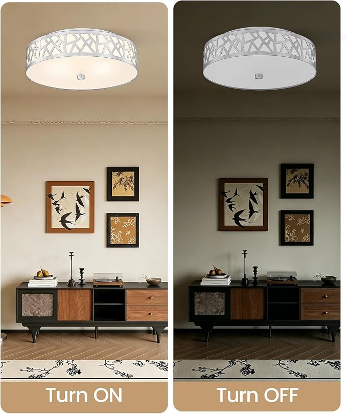 3-Light Flush Mount Ceiling Light, 16 Inch Modern Light Fixture with Brushed Nickel Metal and Frosted Glass Shade for Bedroom, Hallway, Kitchen