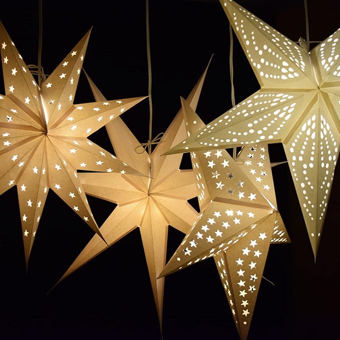 9-Pointed White Paper Star Lantern with 12 Foot Power Cord Included, Modern Style, Eco-Friendly