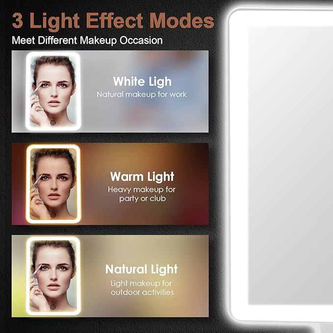 COSMIRROR Makeup Vanity Mirror with 3 Color Lighting, Lighted Makeup Mirror with 72 LED Lights and 10X Magnifying Mirror, Dual Power Supply, 180 Degree Rotation Cosmetic Tabletop Light up Mirrors