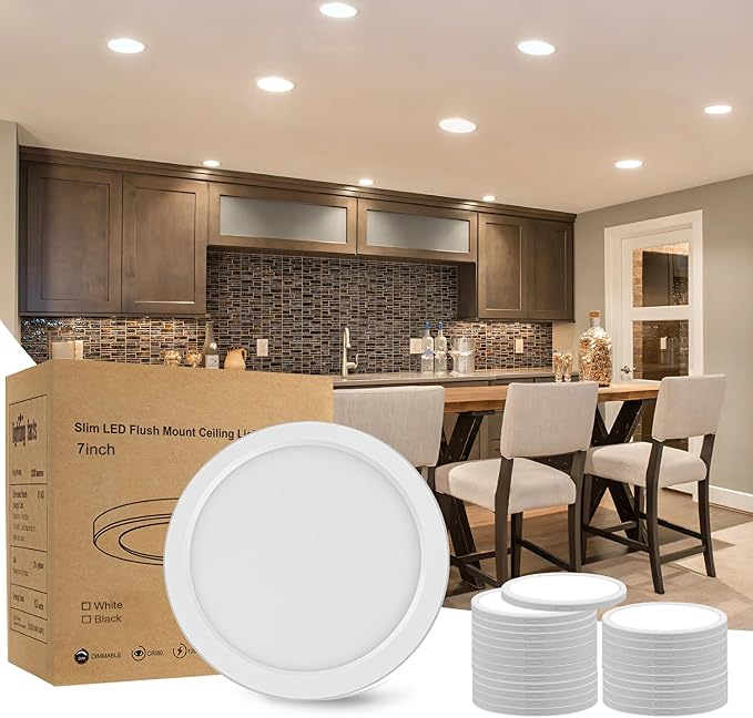 ETL 7 inch Small LED Flush Mount Ceiling Light Dimmable,5000K Daylight Ultra Slim Round Flat Panel Ceiling Light Fixture,Modern Ceiling Lamp for Closet,Kitchen,Bathroom 7inch-26Pack(White)