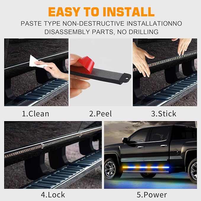 70 inch Running Board Strobe Lights Amber Blue Emergency Lights | 2PCS 864 LED Exterior Flashing Warning Hazard Caution Safety Light Strip for Tow Plow Trucks Construction Vehicles Pickup