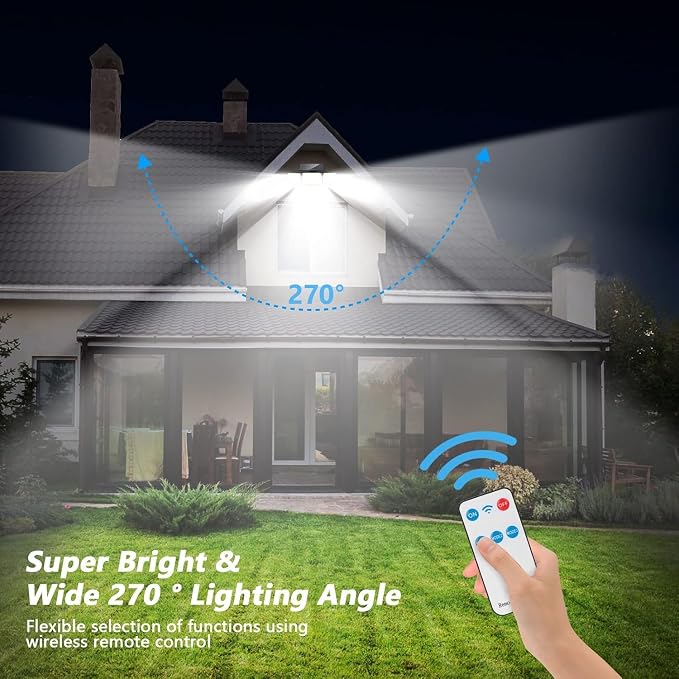 Solar Lights Outdoor, 288 LED 2800LM Motion Sensor Outdoor Light with Remote Control, 4 Heads IP65 Waterproof Solar Flood Security Lights for Outside Patio Wall -4PACK