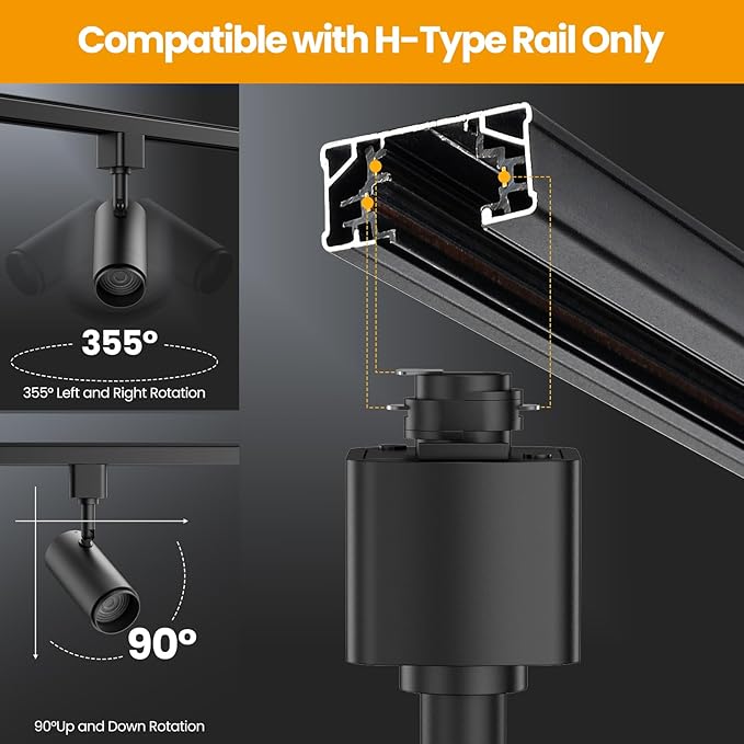 5-Color Zoomable 10W LED Track Lighting Heads H Type Track Light Head Black Dimmable Bright Track Lighting Ceiling Fixtures 2700K 3000K 4000K 5000K 6000K Adjustable 15°-60° CRI90+1000lm 4 Pack