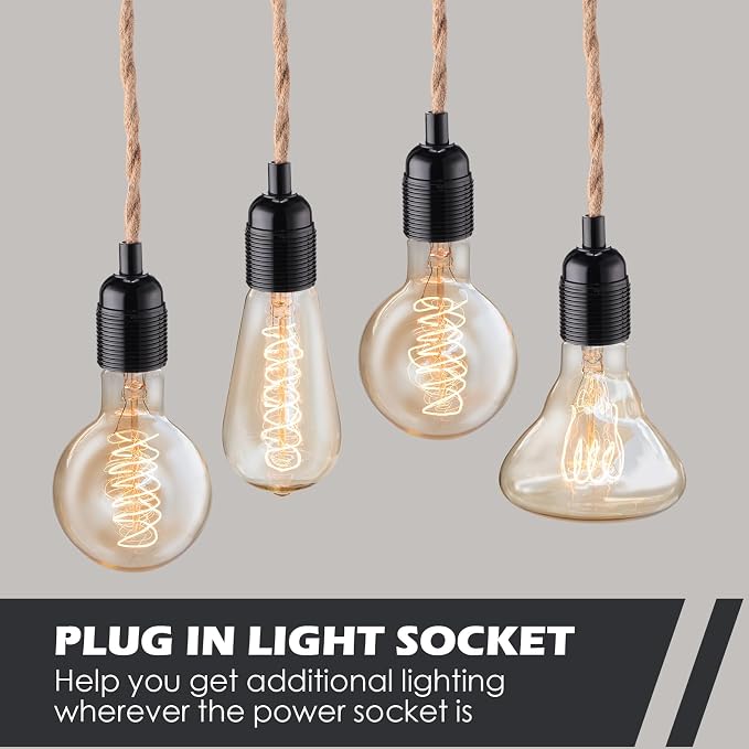 20 Pcs 10ft Pendant Light Cords Kit with Switch Rope Cord Fixtures Hanging Vintage Lamp with Plug Twisted Nylon Pendant Lamp Extension E26 E27 for Farmhouse Industrial Home DIY Decoration