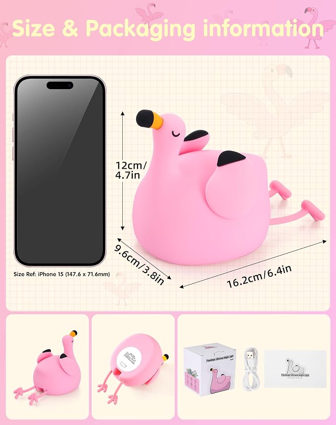 YISUN Flamingo Night Light for Kids, Soft Silicone Nursery Night Lamp Rechargeable LED Bedside Lamp with Timer, 3 Level Dimmable Cute Night Lights for Bedroom, Living Room, Dining, Gift