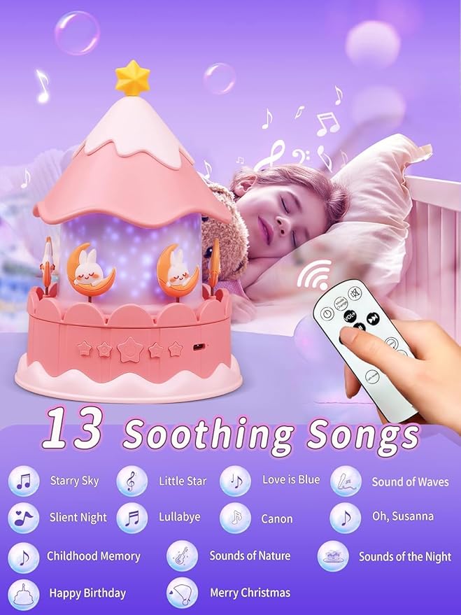 21 Sets of Films, Projector Night Light for Kids Bedroom, Ceiling, 13 Soothing Sound, Baby Star Galaxy Projector, Remote Night Lights for Girls Kids with Music Timer 360°Rotation, Nursery, Room Decor
