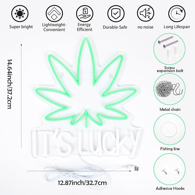 Leaf Weed Neon Sign Dimmable LED Green Neon Light for Wall Decor | USB Powered Green Leaf Neon Light for Man Cave Bedroom Game Room Bar Club Party Hotel Restaurant Christmas Gift Decor