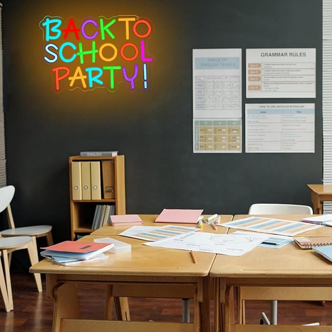 Back To School Party Neon Signs for Wall Decor Party Neon Light Inspirational LED Lights Color Letter Light Up Sign for Bedroom School Classroom Home Kid Room