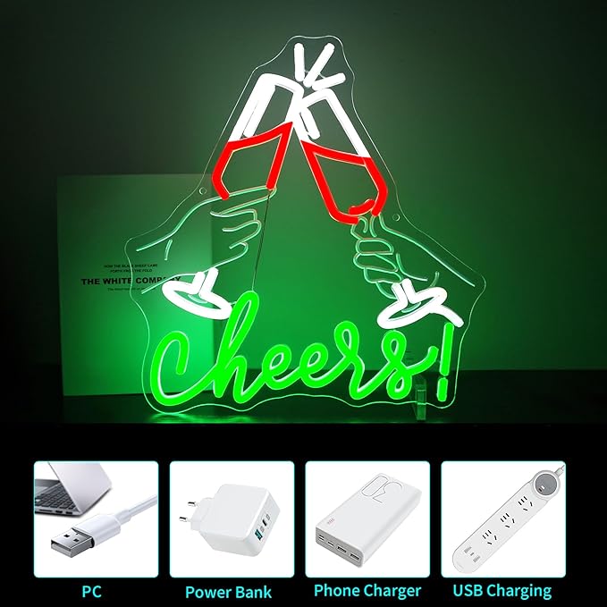 Neon Sign, HSJNJKFU Cheers Neon Signs for Wall Decor Beer Signs for Man Cave, Party, Birthday, Home, Room Decor - Art Carving Design LED Light up Sign - USB Powered
