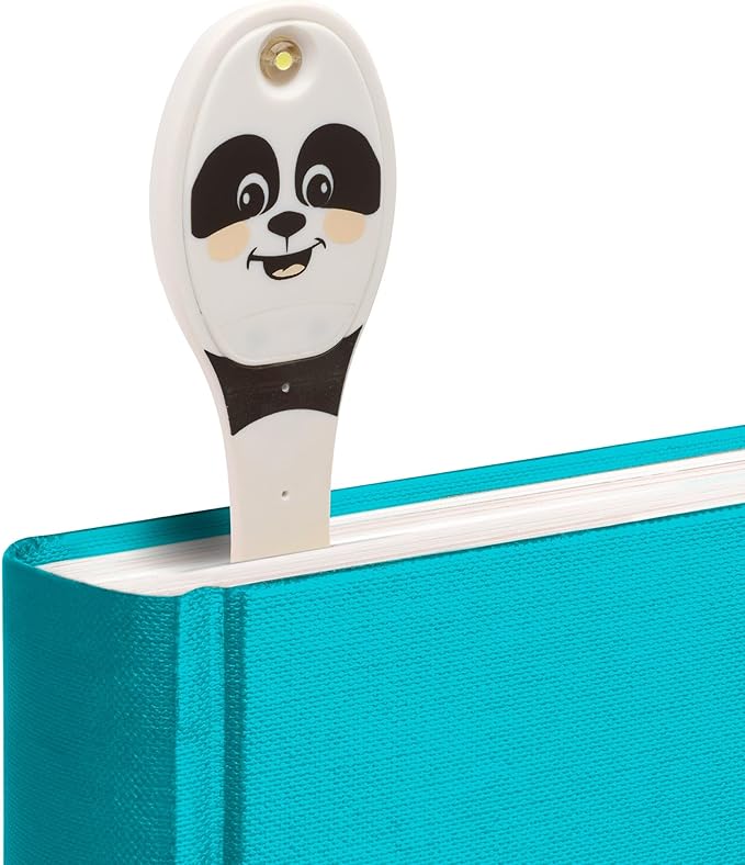 Gifts for Readers & Writers Book Light, Clip On Reading Light for Bed, 2in1 Flexilight & Bookmark, Small & Lightweight with a Soft Glow, 2 Batteries Included, Panda