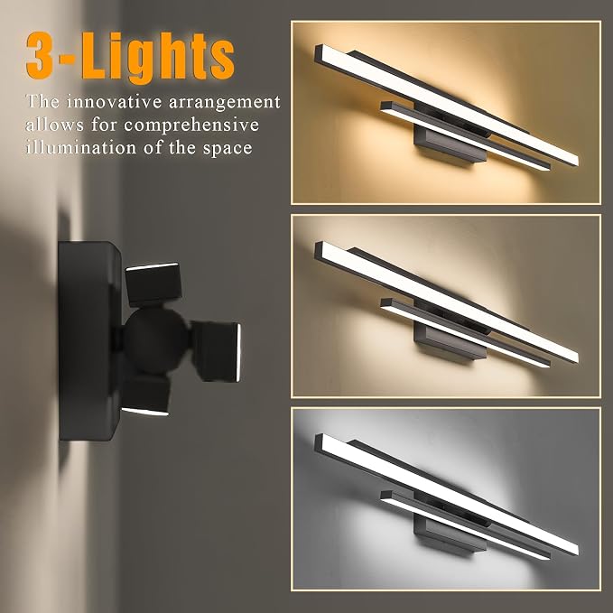 VitaLink Black Vanity Light, 35" Modern LED Wall Light Long Wall Lamp for Bathroom Over Mirror Dimmable Hardwired Wall Mount Lighting Over Vanity Indoor 5CCT(3000K/3800K/4500K/5200K/6000K)