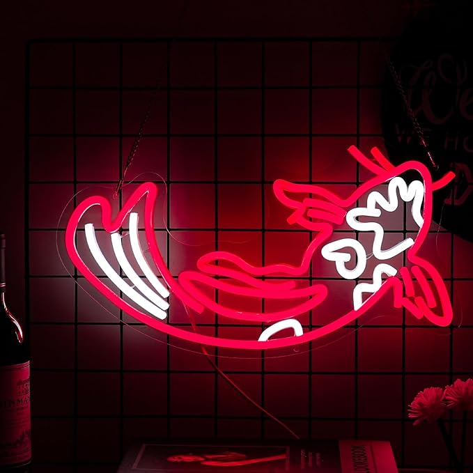 Koi Fish Neon Sign for Wall Decor Koi Carp Neon Lights Japanese Fish Led Neon Red White Neon Signs Lucky Sign 16.7”x9.3” for Bedroom Office Living Room Decoration
