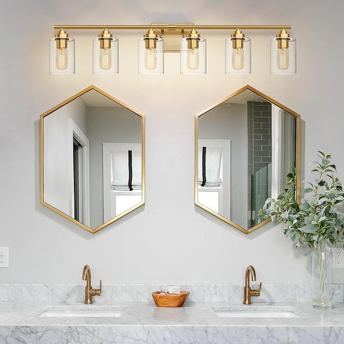 SKEJAO Bathroom Vanity Light Over Mirror,Bathroom Light Fixture Wall Sconce Lighting for Bedroom,Living Room (Gold, 6-Light)