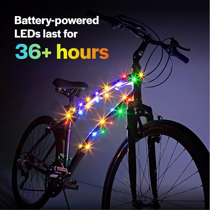 Brightz CosmicBrightz LED Bike Frame Rope Light - 6.5-Foot String Rope - Battery-Powered with On/Off Switch - Ultra Bright Color Keeps Your Ride Fun and Safe for Kids, Teens, & Adults
