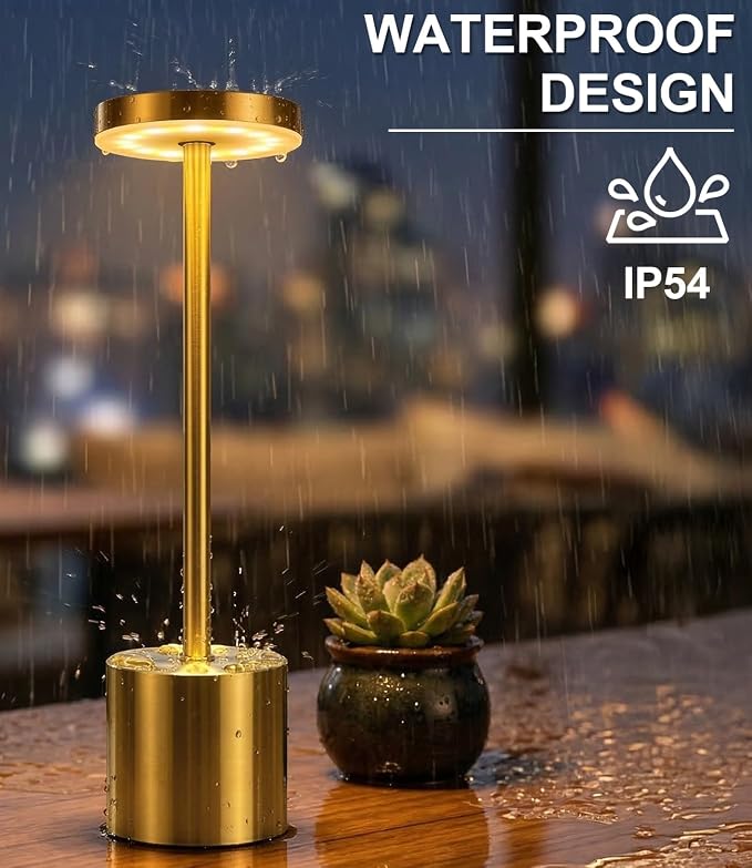 Swinerton Cordless Table Lamp Set of 2, Gold 5000mAh Rechargeable Battery Operated Lamps, Wireless 3 Color Dimmable Touch Lamp Table Light for Restaurant Dining Patio Outdoor, Home Decor