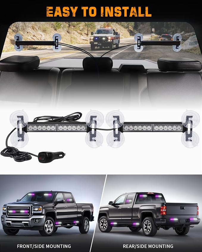 2x 10.7 inch 24 LED Strobe Lights Purple White Emergency Lights | Warning Safety Dash/Side/Front/Rear Windshield Light Bar Traffic Advisor Bar for Escort Vehicles Tow/Plow Trucks