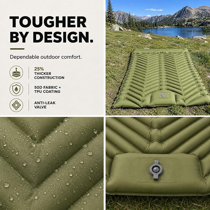 MalloMe Sleeping Pad for Camping, Camping Mattress - Bed for Outdoors Self-Inflating Air Mattress for Backpacking Leak-Resistant Inflatable Travel Mat w/Foot Pump Compact Ultralight Single & Double
