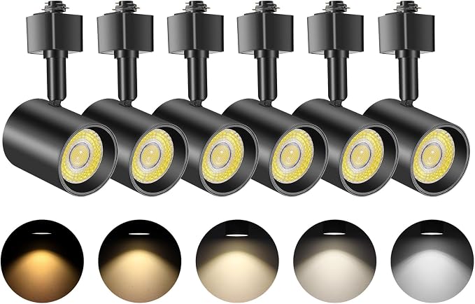 VANoopee 5-Color J Type Track Lighting Heads Dimmable, Black, Pack of 6 | LED Track Light Heads Bright Rail Ceiling Spotlight Fixtures Accent Task, 2700K-6000K, Flicker Free CRI90+ 24° 10W 800lm