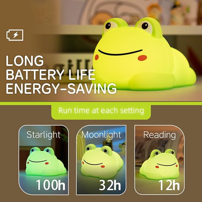 Led Cute Frog Night Light, Dimmable Timer Kawaii Lamps, Super Squishy Silicone USB Rechargeable Touch Control Night Lamp, Used for Camping Party Room Decor (Frog A)