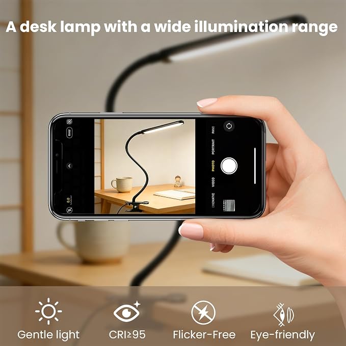 LED Desk Lamp with Clamp for Reading,Nail Art & Painting | 3 Color Modes,10 Brightness Dimmable,Clip Lamp for Easel,Salon Manicure,Reading and Nail Art & Painting