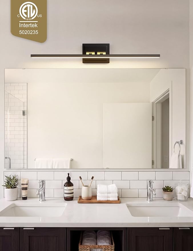 VOLISUN Modern Bathroom Vanity Light 39.4 inch, Rotatable, 24W Dimmable 5CCT Led Bathroom Light Fixture Over Mirror, Black Gold Bar Vanity Light for Bathroom Mirror Cabinets-ETL Certificated
