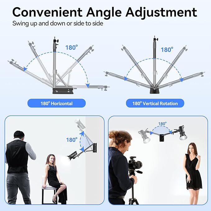Takerers Ring Light Wall Mount, 5.9ft /71 inch Wall Ring Light Mount,180º Flexible Rotation,Triangle Boom Arm with 3/8 & 1/4 Screw for Photography Light, Monolight, Softbox, Umbrella, Reflector