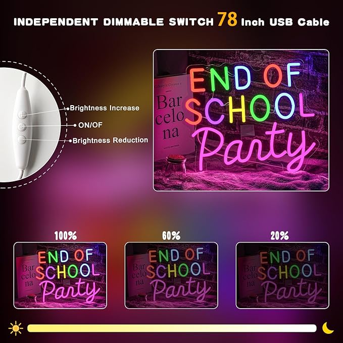End of School Party Neon Sign for Wall Decor Party LED Sign Letter Neon Light Neon Last Day of School Bash Signs for Bedroom Classroom Home Party