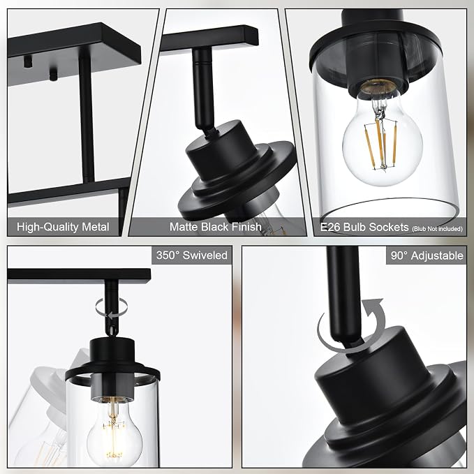 Yaohong 5-Light Kitchen Track Light Fixtures Ceiling Vanity Lights Black, Bathroom Track Lighting Kit with Ajustable Heads, Modern Wall Ceiling Tracking Light for Hallway Shop