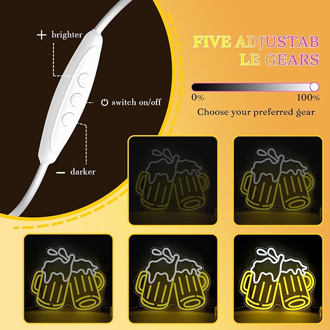 Beer Neon Sign for Wall Decor Dimmable Bar Neon Sign Led Beer Neon Lights Signs Neon Beer Sign for Man Cave Beer Bar Pub Store Bedroom Restaurant Club Hotel Party Decor Gifts