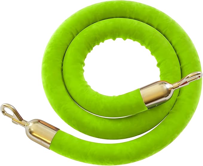 Montour Line Velvet Hanging Stanchion Rope Foam Core, 6 Foot Lime Green Rope with Polished Brass Snap Ends