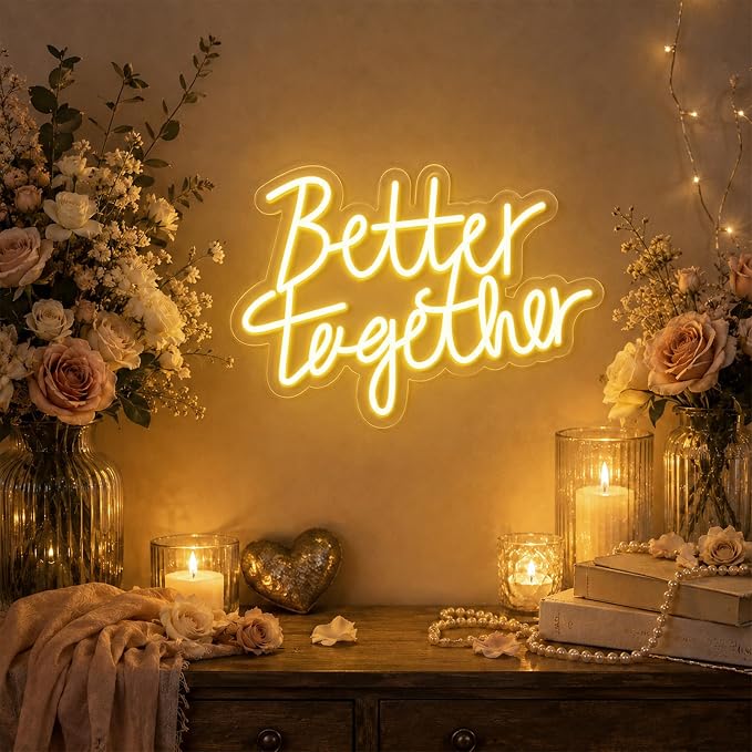 FARNY Better Together Neon Sign for Wall Decor Dimmable LED Neon Night Light Sign for Wall Party Décor Engagement Bedroom Bar Wedding Birthday Christmas Decoration, Warm White,16"x 12"