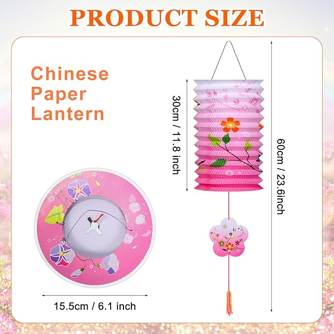 24 Pcs Paper Lanterns Chinese New Year Decorations Flower Bird Colorful Japanese Lantern Lamp 12 Styles for 2026 Chinese Lunar New Year Spring Festival Decorations