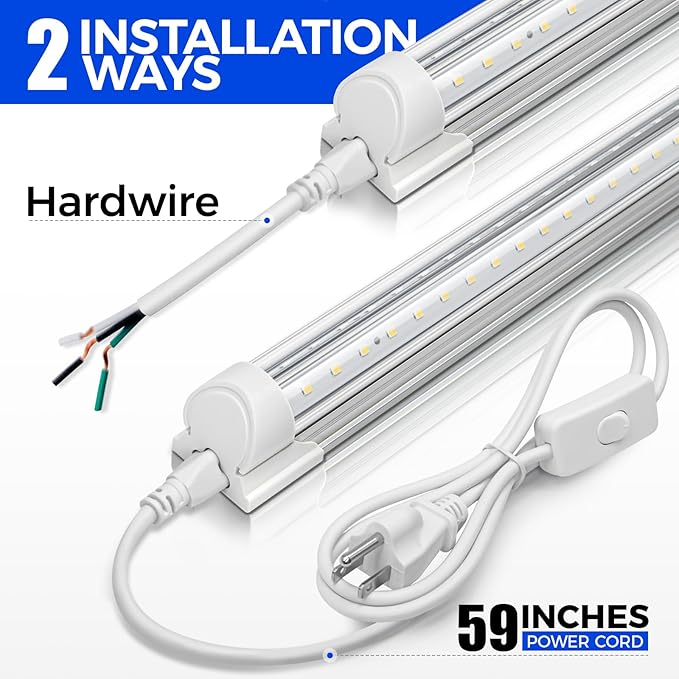 Barrina T8 LED Shop Light 5FT, 50W 6500LM 5000K, Clear Cover, Garage LED Lights Ceiling, V-Shape LED Light Fixture, Work Shop LED Lights for Garage, Warehouse, Basement, ETL Listed, 10 Packs