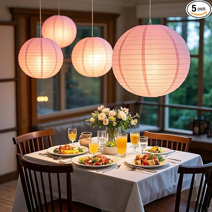 8"10"12" Pink Paper Lanterns Chinese Lanterns Graduation Decorations Mulan Birthday Party Decorations Home Decor(Set of 5,10", Pink)
