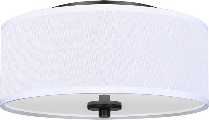 2-Light Flush Mount Ceiling Light Fixture, 12” Modern Close to Ceiling Light with White Fabric Drum Shade, Round Ceiling Light for Bedroom Hallway Living Room Bathroom Dining Kitchen | Modern Close to Ceiling Light,White fabric shade,E26,Great for comp...